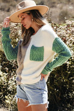 Load image into Gallery viewer, Vineyard Green Colorblock Patched Pocket Drop Shoulder Sweater