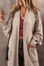 Load image into Gallery viewer, Beige Side Pockets Open Front Long Knitted Cardigan