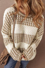 Load image into Gallery viewer, Brown Stripe Drop Shoulder Round Neck Loose Sweater