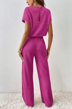 Load image into Gallery viewer, Parchment Solid Color Ribbed Short Sleeve Wide Leg Jumpsuit