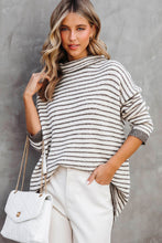 Load image into Gallery viewer, Khaki Striped Turtleneck Loose Sweater