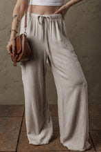 Load image into Gallery viewer, Beige Boho Linen Drawstring Waist Raw Edge Cargo Loose Pants