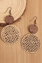 Load image into Gallery viewer, Khaki Hollow Out Wooden Round Drop Earrings