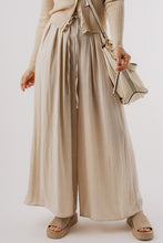 Load image into Gallery viewer, Beige Drawstring Waist Pleated Wide Leg Casual Pants