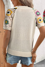 Load image into Gallery viewer, Apricot Hollow Out Floral Crochet Short Sleeve Crewneck Sweater