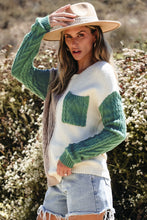 Load image into Gallery viewer, Vineyard Green Colorblock Patched Pocket Drop Shoulder Sweater