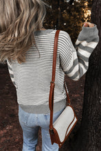 Load image into Gallery viewer, Brown Stripe Geometric Textured Drop Shoulder Sweater