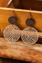 Load image into Gallery viewer, Khaki Hollow Out Wooden Round Drop Earrings