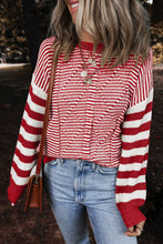 Load image into Gallery viewer, Brown Stripe Geometric Textured Drop Shoulder Sweater