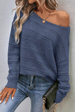 Load image into Gallery viewer, Pale Khaki Boat Neck Drop Shoulder Pointelle Knit Sweater