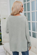 Load image into Gallery viewer, Gray Buttoned Drop Shoulder Oversized Sweater