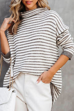 Load image into Gallery viewer, Khaki Striped Turtleneck Loose Sweater