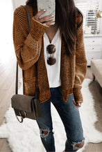 Load image into Gallery viewer, Brown Chunky Waffle Knit Oversized Collar Cardigan