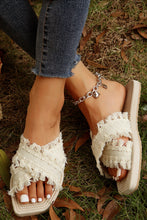 Load image into Gallery viewer, Beige Tassel Woven Crossed Straps Flat Slippers