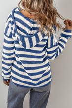 Load image into Gallery viewer, White Stripe V Neck Pocketed Drawstring Hooded Sweater