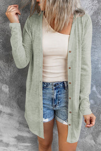 White Solid Color Open-Front Buttons Cardigan