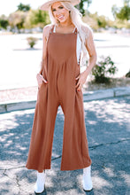 Load image into Gallery viewer, Gold Flame Textured Buttoned Straps Ruched Wide Leg Jumpsuit