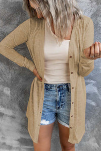 White Solid Color Open-Front Buttons Cardigan