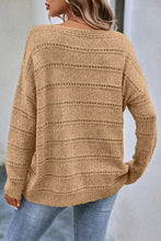 Load image into Gallery viewer, Pale Khaki Boat Neck Drop Shoulder Pointelle Knit Sweater