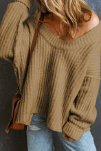 Load image into Gallery viewer, Khaki Ribbed Knit Round Neck Slouchy Chunky Sweater