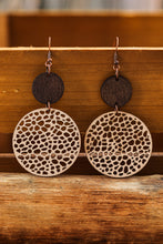 Load image into Gallery viewer, Khaki Hollow Out Wooden Round Drop Earrings