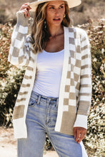 Load image into Gallery viewer, Smoke Gray Gingham Striped Knitted Open Front Cardigan