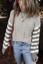 Load image into Gallery viewer, Brown Stripe Geometric Textured Drop Shoulder Sweater