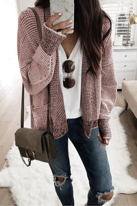 Brown Chunky Waffle Knit Oversized Collar Cardigan