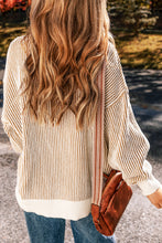 Load image into Gallery viewer, Chestnut Striped Textured Knit Contrast Edge Loose Sweater