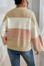 Load image into Gallery viewer, Dusty Pink Color Block Lantern Sleeve Drop Shoulder Sweater