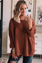 Load image into Gallery viewer, Gold Flame Solid Color Textured Crew Neck Loose Sweater