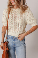 Load image into Gallery viewer, Beige Hollowed Pattern Knit Short Puff Sleeve Sweater