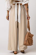 Load image into Gallery viewer, Beige Drawstring Waist Pleated Wide Leg Casual Pants