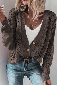 Black Open Knit Drop Shoulder Sweater Cardigan