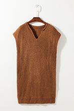 Load image into Gallery viewer, Camel Solid Color Short Sleeve Notched V Neck Sweater Dress