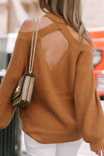 Load image into Gallery viewer, Brown Crew Neck Cold Shoulder Hollow-out Back Sweater