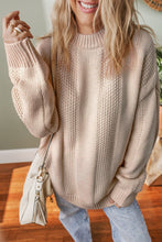 Load image into Gallery viewer, Pale Khaki Solid Color Cable Knit Ribbed Loose Sweater