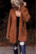 Load image into Gallery viewer, Brown Open Front Woven Texture Knitted Cardigan with Pockets