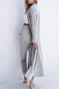 Parchment Split Long Cardigan and Skinny Pants Lounge Set