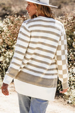 Load image into Gallery viewer, Smoke Gray Gingham Striped Knitted Open Front Cardigan