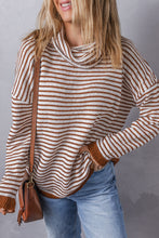 Load image into Gallery viewer, Khaki Striped Turtleneck Loose Sweater