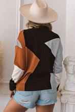 Load image into Gallery viewer, Orange Color Block Mock Neck Drop Shoulder Knit Sweater