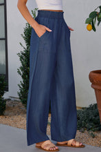 Load image into Gallery viewer, Black Side Pockets Frilled Smocked High Waist Wide Leg Jeans