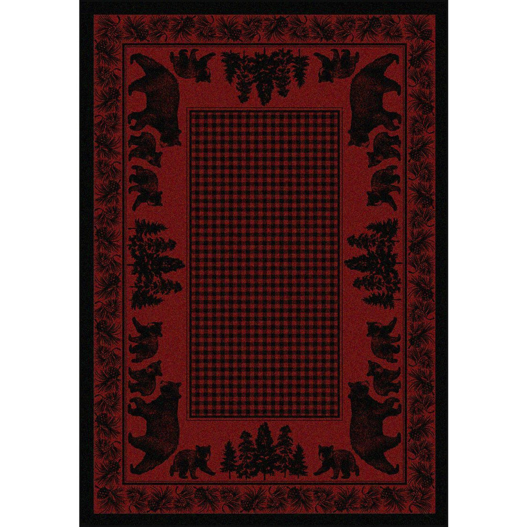 American Dakota Cabin Bear Family Rug - Red