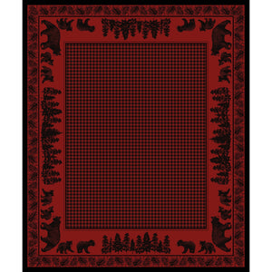 American Dakota Cabin Bear Family Rug - Red