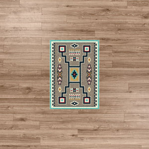 American Dakota Southwest Old Crow Rug - Suede Turquoise