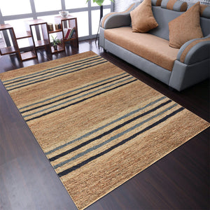 Simply Glamping USA Hand Knotted Sumak Jute 5'x8' Light Brown with Blue Stripes